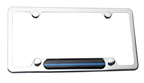 LFPartS Stainless Steel Polished Mirror License Plate Frame (Thin Blue Line) for Cars, Trucks Show Support of Police and Law Enforcement Officers