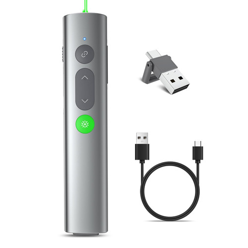 DCLIKRE Wireless Presenter for Powerpoint Presentations, Rechargeable Powerpoint Clicker with Green Laser Pointer, Slide Advancer Presentation Remote with Volume Control and Hyperlink for Mac/Laptop
