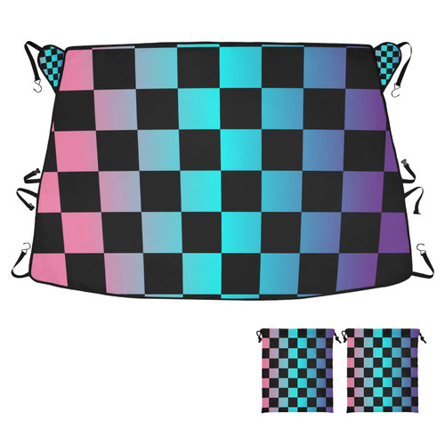 RunningBear Checkerboard Plaid Colorful Windshield Snow Cover Car Windshield Cover for Ice and Snow Windshield Protector Snow and Wiper Protector for Most Cars Trucks Vans SUVs