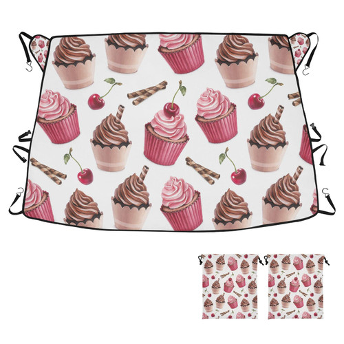 RunningBear Cherry Chocolate Cupcakes Windshield Snow Cover Car Windshield Cover for Ice and Snow Windshield Frost Cover Ice Removal Wiper Protector for Most Cars Trucks Vans SUVs