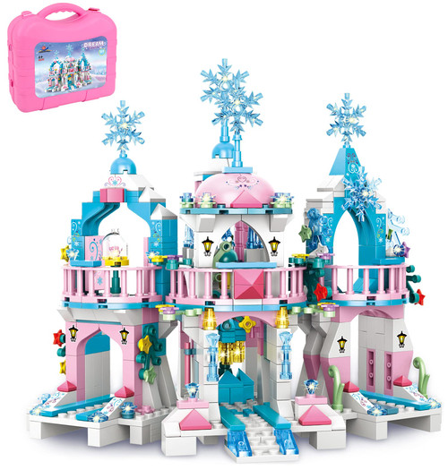 Friends Frozen Castle Building Kit Princess Magical Ice Palace Creative Toy Set for Girls 6-12, Best Learning and Roleplay STEM Construction Toy Gifts with Storage Box for Kids (522 Pieces)