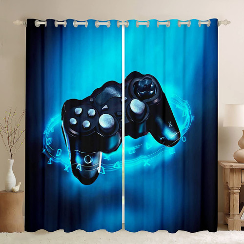 Gaming Curtain Gamer Curtains for Teens Boys Bedroom Kids Video Game Thermal Insulated Window Treatment Drapes Grommet Gamepad Home Decor Curtains Set of 2 Panels 42W X 84L Inches
