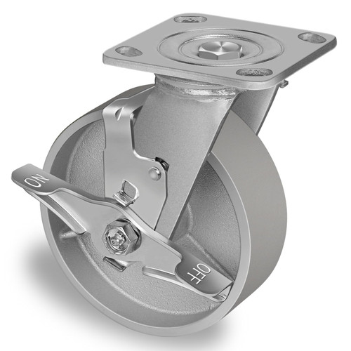 CWfutureparts 6" x 2" Heavy Duty Industrial Casters, 1250 lbs Load Capacity, Brake Caster Wheels with Roller Bearing - Semi Steel Cast Iron Wheels for Workbench?Pallet Trucks ?1 Pack?