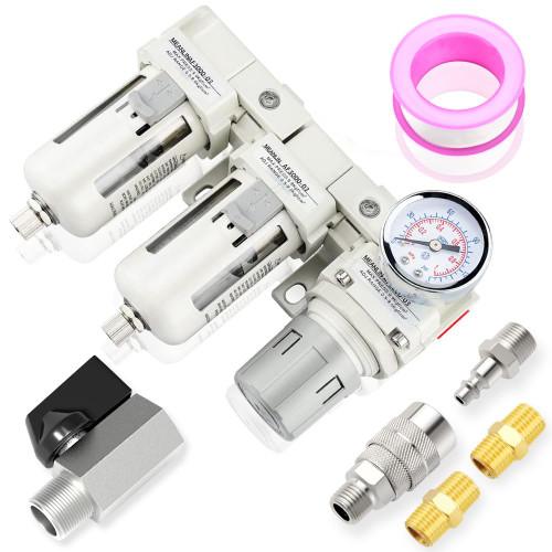 MEANLIN 3/8" NPT 3 in 1 Air Drying System Particulate Air Filter, Air Pressure Regulator Combo, with 150 PSI Gauge and Valve Shut Off Switch for Air Compressor and Pneumatic Tools