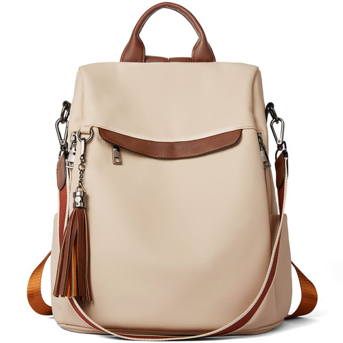 BROMEN Backpack Purse for Women Leather Anti-theft Travel Backpack Fashion Shoulder Bag Contrast Beige BROMEN Backpack Purse for Women Leather Anti-theft Travel Backpack Fashion Shoulder Bag Contrast Beige