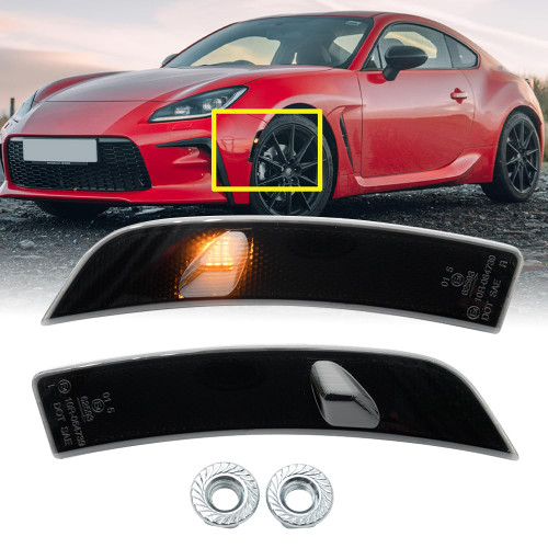 nsautolighting LED Side Marker Light Replacement for 2022 2023+ Toyota GR86 Subaru BRZ Front Amber Led Bumper Sidemarker Turn Signal Light Kit JDM OEM Single 84411CC010 SU00309624 Smoked Lens