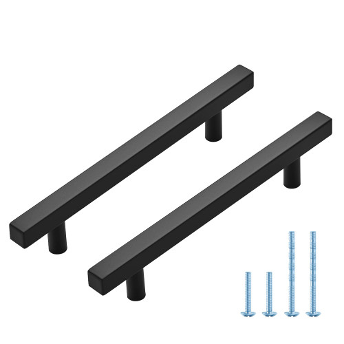 30 Pack Matte Black Kitchen Cabinet Drawer Pulls Kitchen Cabinet Handles for Cupboard 7.38 Inch Cabinet Pulls with 5 Inch Hole Center Square Bar Drawer Handles Stainless Steel Kitchen Cabinet Hardware