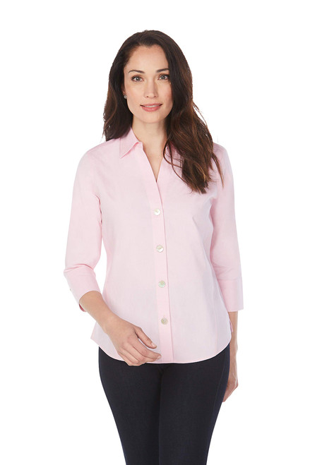 Foxcroft Women's Taylor Essential Non-Iron Blouse, Chambray Pink, 16