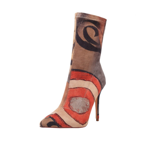 vivianly Women's Sexy Pointy Toe Stiletto Heels Ankle Boots Printed Stretchy Sock Booties Size 7