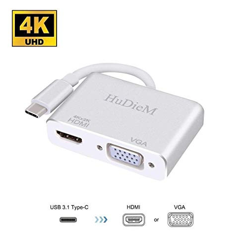 USB C to HDMI VGA Adapter: HuDieM USB Type C(Thunderbolt 3 Compatible) to VGA HDMI 4K UHD Converter Adaptor for 2016/2017/2018 Macbook, Chromebook