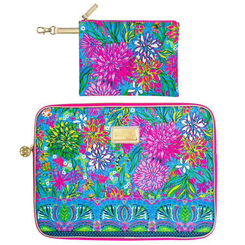 Lilly Pulitzer Padded Tech Sleeve with Small Zip Pouch for Accessories, Cute Laptop Case for Women, Tablet Bag or 13 Inch Laptop Sleeve, Walking on Sunshine