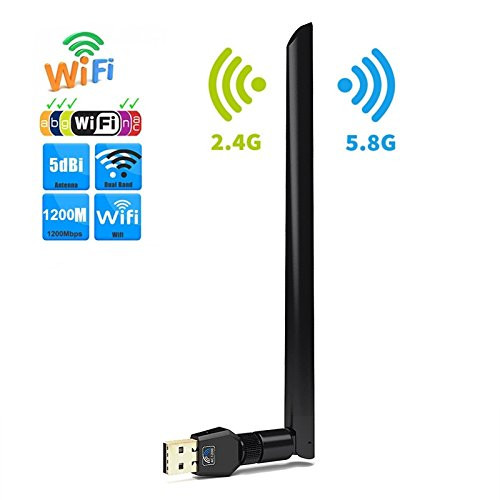 Eastech 1200Mbps Dual Band Wireless USB WiFi Adapter 867M/5.8G+300M/2.4G Antenna Network Card USB WiFi Network Dongle Adapter 5Dbi Long Antenna for Windows XP, Vista, 7, 8, 10 & Mac OS X