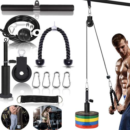 Monfasye Cable Pulley System Upgraded DIY LAT and Lift Weight Pulley Machine Attachment Home Gym Forearm Wrist Roller for Triceps Pull Downs Biceps Curl Forearm Shoulder (Cable 100''+ Sleeve)