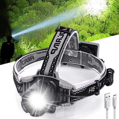 Rechargeable LED Headlamp, 100000 Lumens Super Bright Headlamps with 4 Modes, Zoomable, Digital Power Display, IPX6 Waterproof Headlamp with Warn Red Light for Camping, Running, Hunting, Adventures Rechargeable LED Headlamp, 100000 Lumens Super Bright Headlamps with 4 Modes, Zoomable, Digital Power Display, IPX6 Waterproof Headlamp with Warn Red Light for Camping, Running, Hunting, Adventures