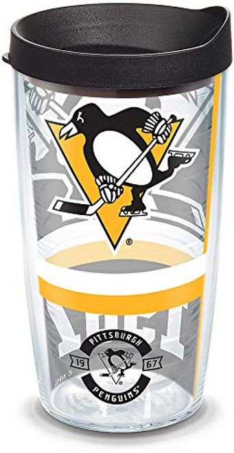 Tervis 1303580 NHL Pittsburgh Penguins Top Shelf Insulated Tumbler with Wrap and Black Lid, 16oz, Clear Tervis 1303580 NHL Pittsburgh Penguins Top Shelf Insulated Tumbler with Wrap and Black Lid, 16oz, Clear