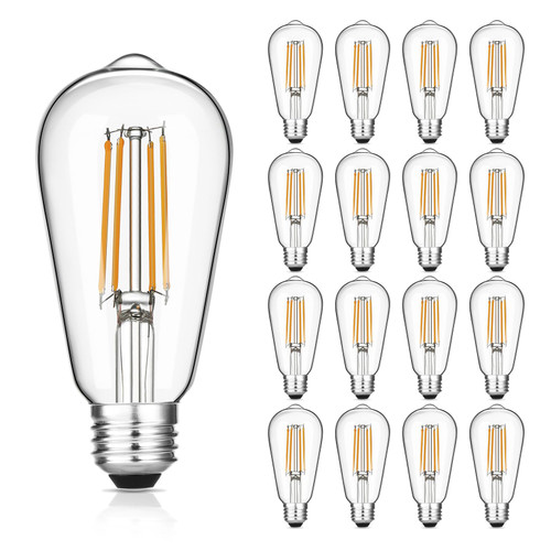 Gozelux Vintage LED Edison Bulbs, 6W, Equivalent 60W, Dimmable, High Brightness Warm White 2700K, ST58 Antique LED Filament Bulbs with 90+ CRI, E26 Medium Base, Clear Glass, Pack of 16 Gozelux Vintage LED Edison Bulbs, 6W, Equivalent 60W, Dimmable, High Brightness Warm White 2700K, ST58 Antique LED Filament Bulbs with 90+ CRI, E26 Medium Base, Clear Glass, Pack of 16