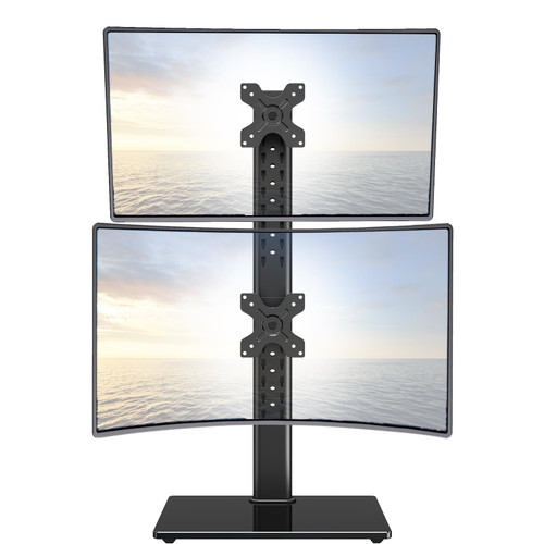 ErgoFocus Vertical Dual Monitor Stand, Stack Two Computer Screens up to 32 inches/33lbs Each, Free-Standing Monitor Desk Mount, Monitor Mount with Height Adjustment, Swivel, VESA Stand 75/100x100mm