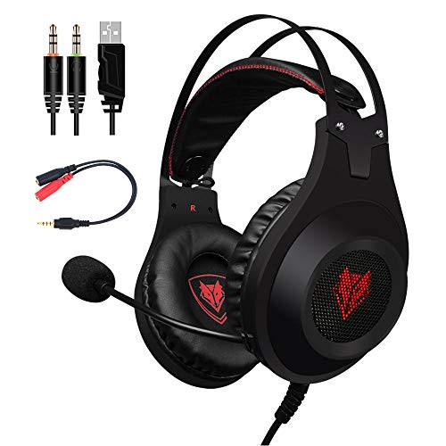 NUBWO N2+ Stereo Gaming Headset Noise Cancelling Over Ear Headphones with Mic, LED Light, Bass Surround, Soft Memory Earmuffs for PC Xbox One Controller PS4 Laptop Mac Nintendo Switch Games
