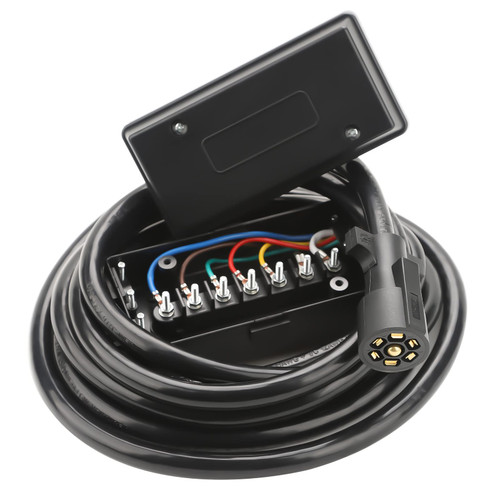 7 Pin Trailer Wiring Harness (16 Feet) with 7 Gang Junction Box-Weatherproof for Rewiring Camper Rv Caravans Boat 7 Pole Cable Connection Box