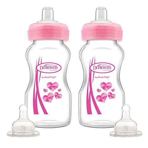 Dr. Brown's Wide-Neck Options Baby Bottles, 2-in-1 Transition Bottle Kit, 9 ounce, Pink, 2 Count Dr. Brown's Wide-Neck Options Baby Bottles, 2-in-1 Transition Bottle Kit, 9 ounce, Pink, 2 Count
