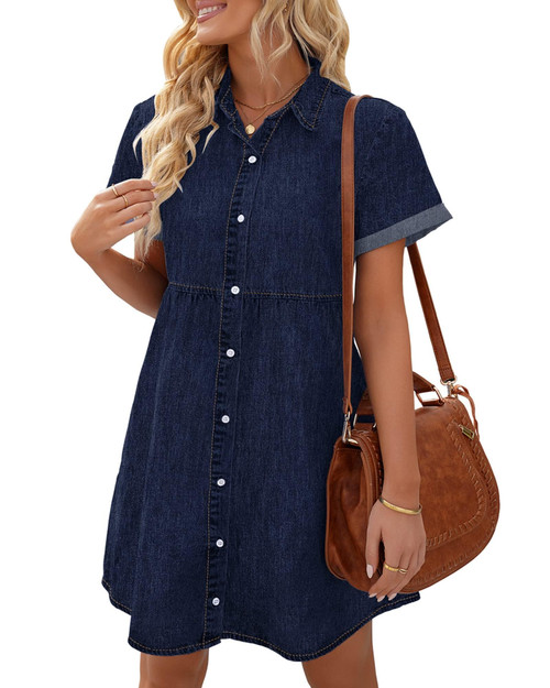 Utyful Babydoll Short Sleeve Dress for Women Vacation Dresses for Women Blue Jean Dresses for Women Twilight Blue Size X-Large Fits Size 16 / Size 18