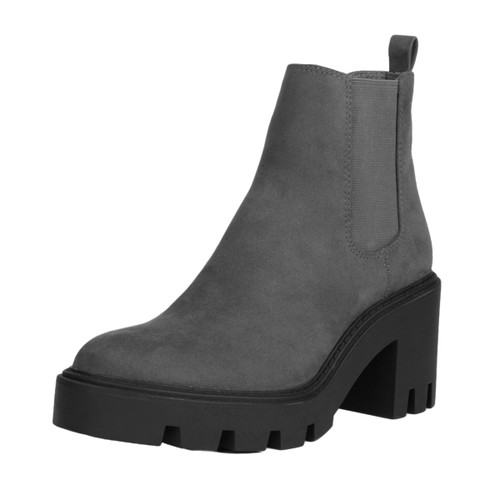 REDTOP Women's Chelsea Boots Fashion Platform High Heel Ankle Booties Round Toe Casual Elastic Chunky Block Heel Boots Grey Size 7
