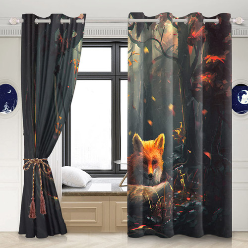 Yeele 42x63inches Wild Fox in Deep Jungle Pattern Print Grommet Window Curtain Waterproof Polyester Blackout Curtains for Kids Adult Living Room Bedroom Club Decor Thermal Insulated Drapes 2 Panels