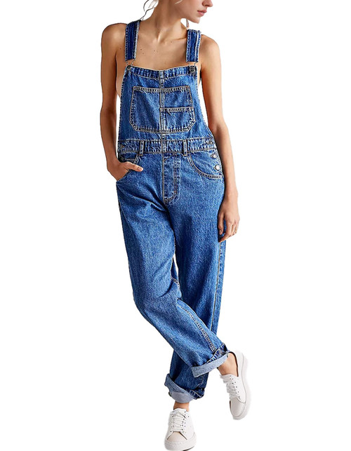 Yioaga Ziggy Denim Bib Overalls Women Adjustable Jeans Jumpsuit Casual Stretch Loose Fit Casual Stretch Pants with Pockets(Blue,S)