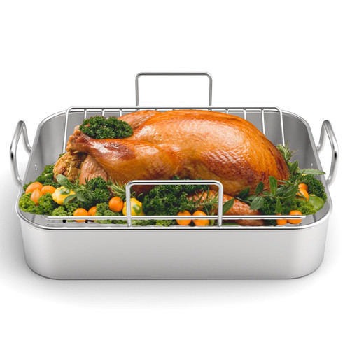 Roasting Pan, EWFEN 17*13 Inch Stainless Steel Turkey Roaster with Rack - Deep Broiling Pan & V-shaped Rack & Flat Rack, Non-toxic & Heavy Duty, Great for Thanksgiving Christmas Roast Chicken Lasagna Roasting Pan, EWFEN 17*13 Inch Stainless Steel Turkey Roaster with Rack - Deep Broiling Pan & V-shaped Rack & Flat Rack, Non-toxic & Heavy Duty, Great for Thanksgiving Christmas Roast Chicken Lasagna