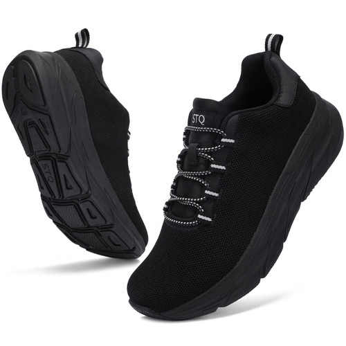 STQ Walking Shoes Women Slip on Tennis Sneakers with Arch Support for Workout Comfortable Memory Foam Black US 6.5