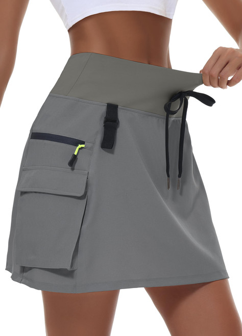 MIVEI Women's Hiking Cargo Skort Skirt High Waisted Travel Athletic Golf Casual Skorts with Zipper Pockets Quick Dry UPF 50 Dark Gray