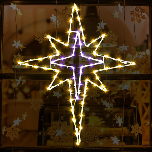VIHOSE 28" Bethlehem Christmas LED Star Light with Cross Center 8 Modes Bethlehem Star Xmas Outdoor Decorations LED Rope Light with USB Wire Remote Control and Hook for Winter Holiday Party Decoration