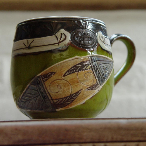 Unique Wheel Thrown Green Pottery Coffee Mug - Handmade Ceramic Cup - Danko Pottery - Artistic Gift