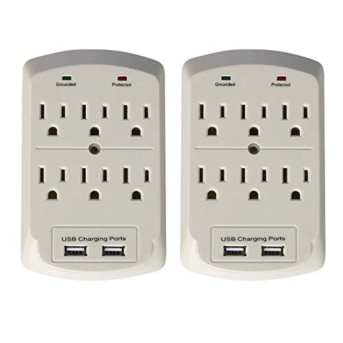 2-Pack Luxtronic 6-Outlet Wall Tap Surge Protector with 2 USB Ports 2.1A