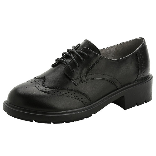 rismart Women's Dress Oxfords Leather Round Toe Lace up Business Formal Brogues Shoes SN02363 (Black, 9.5)