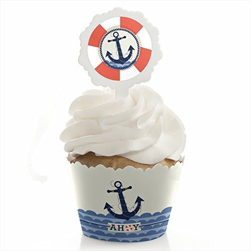 Big Dot of Happiness Ahoy Nautical Baby Shower or Birthday Party Cupcake Wrapper and Pick - Cupcake Decorating Kit - Set of 24 Big Dot of Happiness Ahoy Nautical Baby Shower or Birthday Party Cupcake Wrapper and Pick - Cupcake Decorating Kit - Set of 24