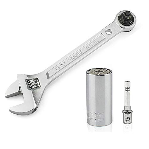 Universal Socket Wrench Set 1/4"-3/4"(7mm-19mm) Double End Adjustable Wrench Multi-functional Gator Grip Universal Ratchet Socket with Wrench Power Drill Adapter 3PCS Professional Repair Handyman Tool Universal Socket Wrench Set 1/4"-3/4"(7mm-19mm) Double End Adjustable Wrench Multi-functional Gator Grip Universal Ratchet Socket with Wrench Power Drill Adapter 3PCS Professional Repair Handyman Tool