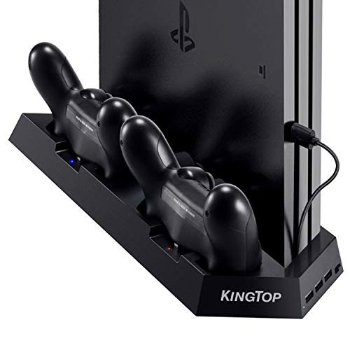 [UPDATED Vertical Stand Charger for PS4 / PS4 Pro / PS4 Slim] KINGTOP PS4 / PS4 Pro / PS4 Slim Dual Controller Charging Station with Cooling Fan for Sony Playstation 4 Dualshock 4 Pro Game Console