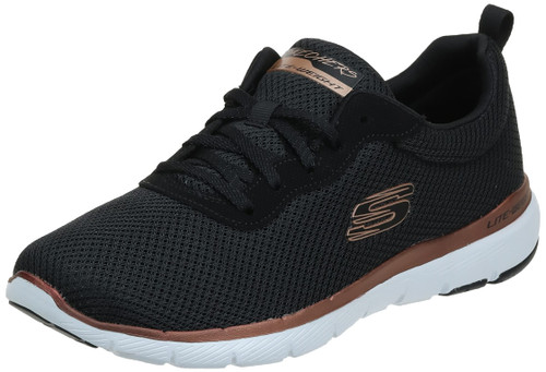 Skechers Women's Flex Appeal 3.0-First Insight Sneaker, Black/Rose Gold, 5 M US