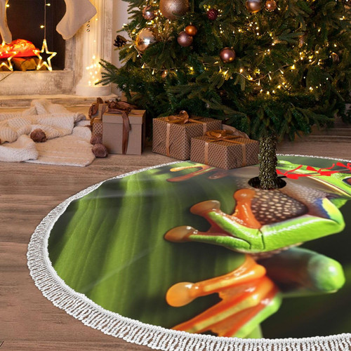 48" Christmas Tree Skirt with Tassel Tree Frog Christmas Tree Mat Tree Skirt Ornaments for Holiday Tassel Tree Skirt Xmas Tree Skirt Base Cover for Christmas New Year Decorations