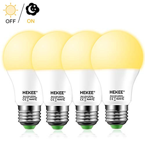 Dusk to Dawn Sensor Light Bulbs LED A19 9W 810 Lumens, Warm White 2700K Soft White 60 Watt Equivalent, Security Bulb(Auto on/Off), E26 Screw Base(4 Pack)