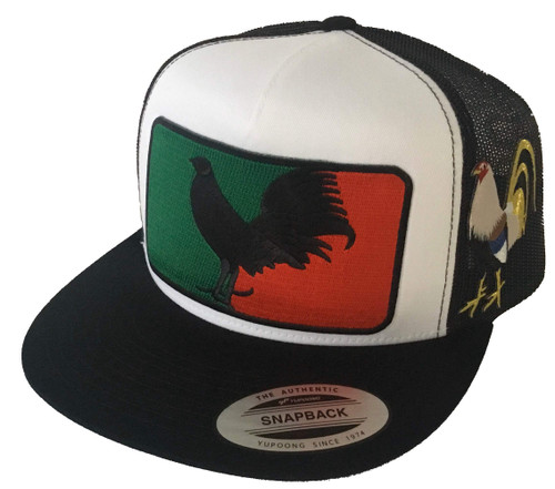 El gallo Negro y el gallo Giro al lado 2 Logos hat White Blank mesh