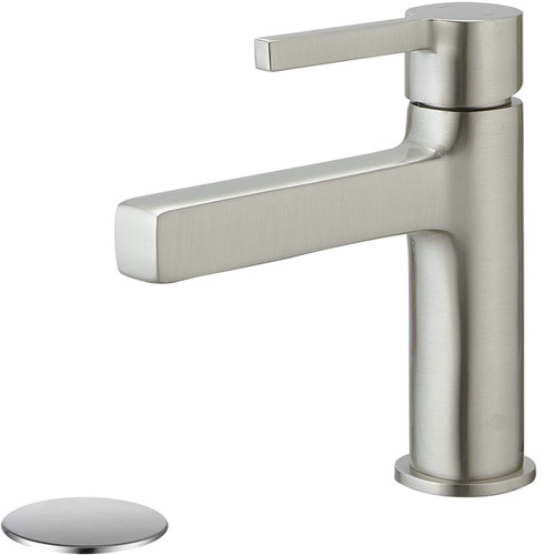 Bathfinesse Bathroom Sink Faucet Single Hole Brushed Nickel Bathroom Faucet with Pop Up Drain Assembly & Supply Hose, Brass Vanity Lavatory Mixer Taps
