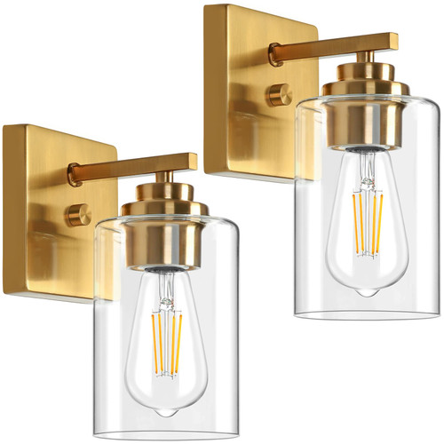 Wall Sconces, Gold Bathroom Light Fixtures, Modern Vanity Lights, Sconces Wall Lighting with Clear Glass, Sconces Wall Decor Set of 2, Wall Light Fixture for Mirror, Living Room, Bedroom, Hallway, E26 Wall Sconces, Gold Bathroom Light Fixtures, Modern Vanity Lights, Sconces Wall Lighting with Clear Glass, Sconces Wall Decor Set of 2, Wall Light Fixture for Mirror, Living Room, Bedroom, Hallway, E26