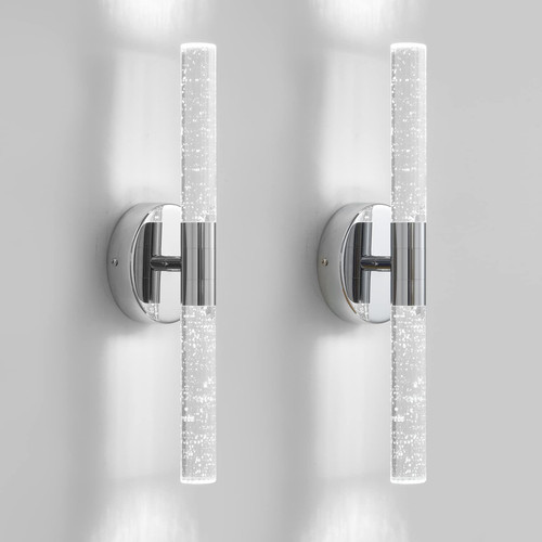 Wall Sconce Set of Two Modern Sconces Wall Lighting Chrome LED Wall Sconce 8W 6000K Bathroom Light in Aluminum Bubble Crystal Wall Mounted Sconce Indoor for Bathroom Bedroom Hallway Living Room
