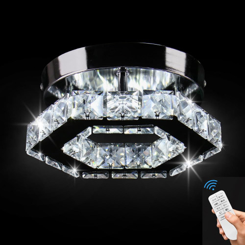 Cainjiazh Dimmable Crystal Chandelier Mini LED Flush Mount Ceiling Light Fixture Modern Chandelier Lighting Lamp for Bedrooms Hallway Living Room Dining Room Kitchen Bar