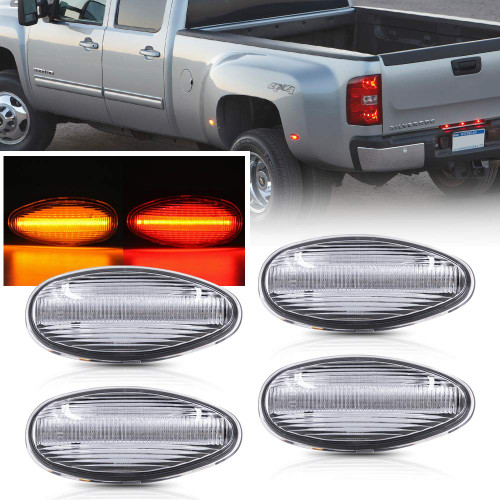 Mingrui test Full LED Side Marker Light Kit For 2008-14 Chevy Silverado GMC Sierra 2500HD 3500HD Dually Truck Double Wheel Side Fenders Trunk Bed Marker Lamps 4pcs Clear lens