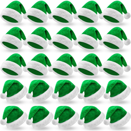 Vicenpal 20 Pcs Christmas Hat Santa Hat with Comfort Lining Plush Brim Hats for Adults Xmas Party Santa Claus Costume Unisex (Green)