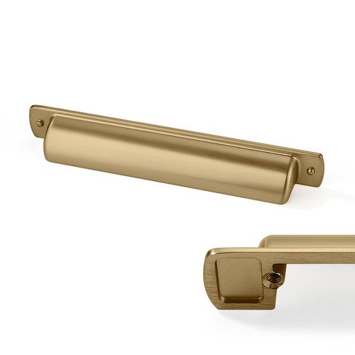 CABDM 10 Pack Brass Cup Pulls 5"(128mm) Center to Center Drawer Pulls Brushed Brass Cabinet Cup Pulls Kitchen Cabinet Hardware Brushed Gold Cabinet Handles Bin Cup Drawer Handles Gold Knobs.
