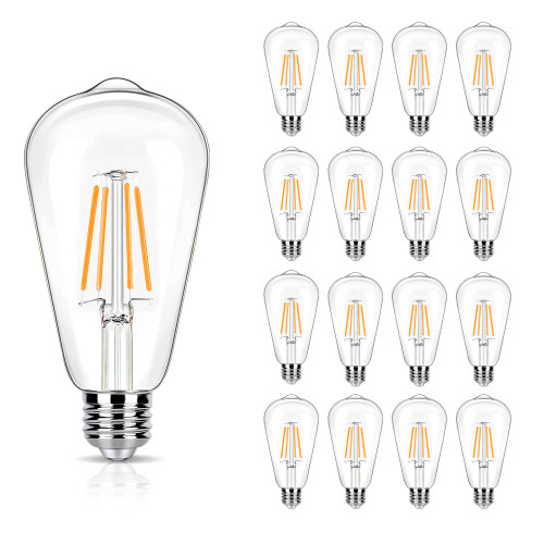 16 Pack LED Edison Bulbs 40W Equivalent, 4 Watt LED Filament Bulb, 2200K Amber Light ST19 Light Bulb, 450LM E26 Vintage LED Bulbs for Ceiling Light Fixtures, Non-dim